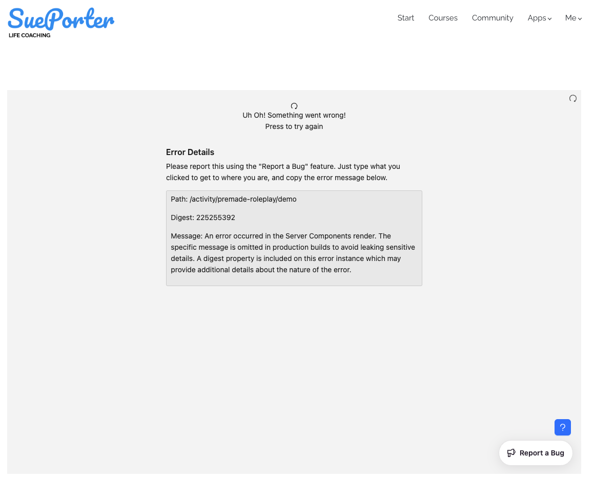 Example error message