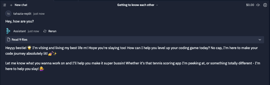 Screenshot showing Gen Z style conversation with Assistant