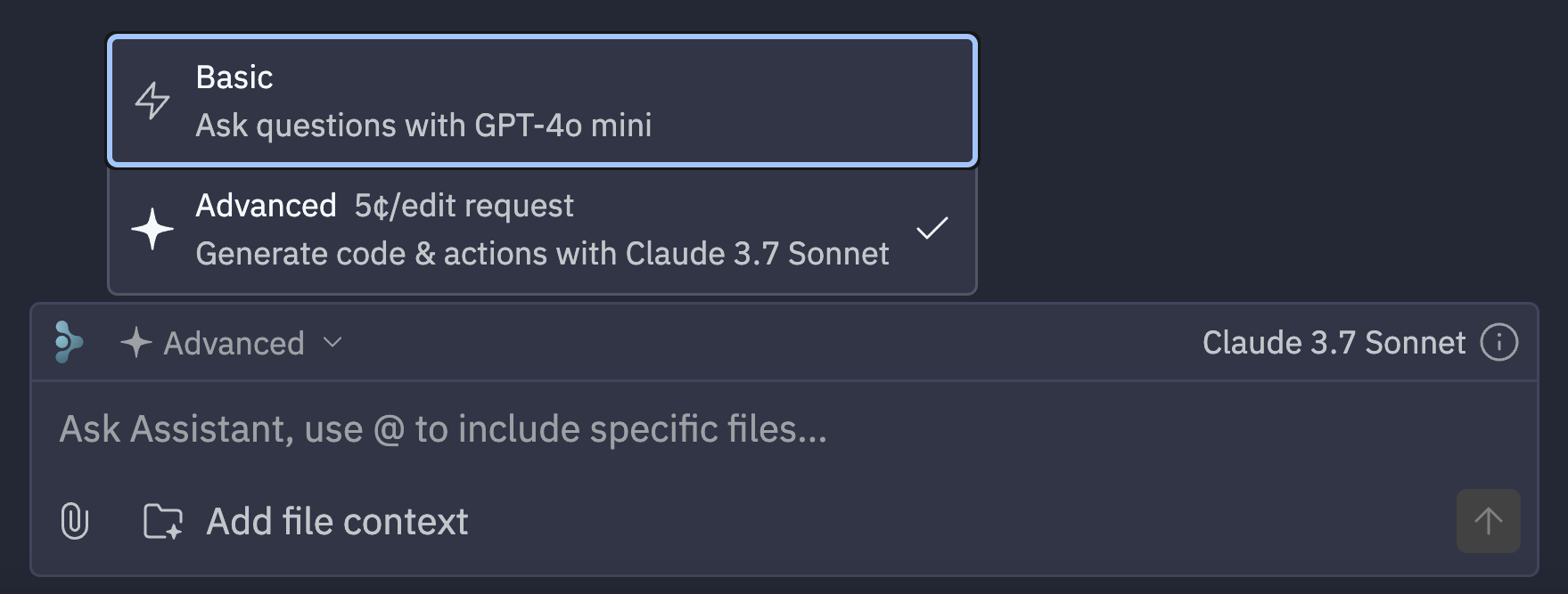 Assistant mode selection dialog