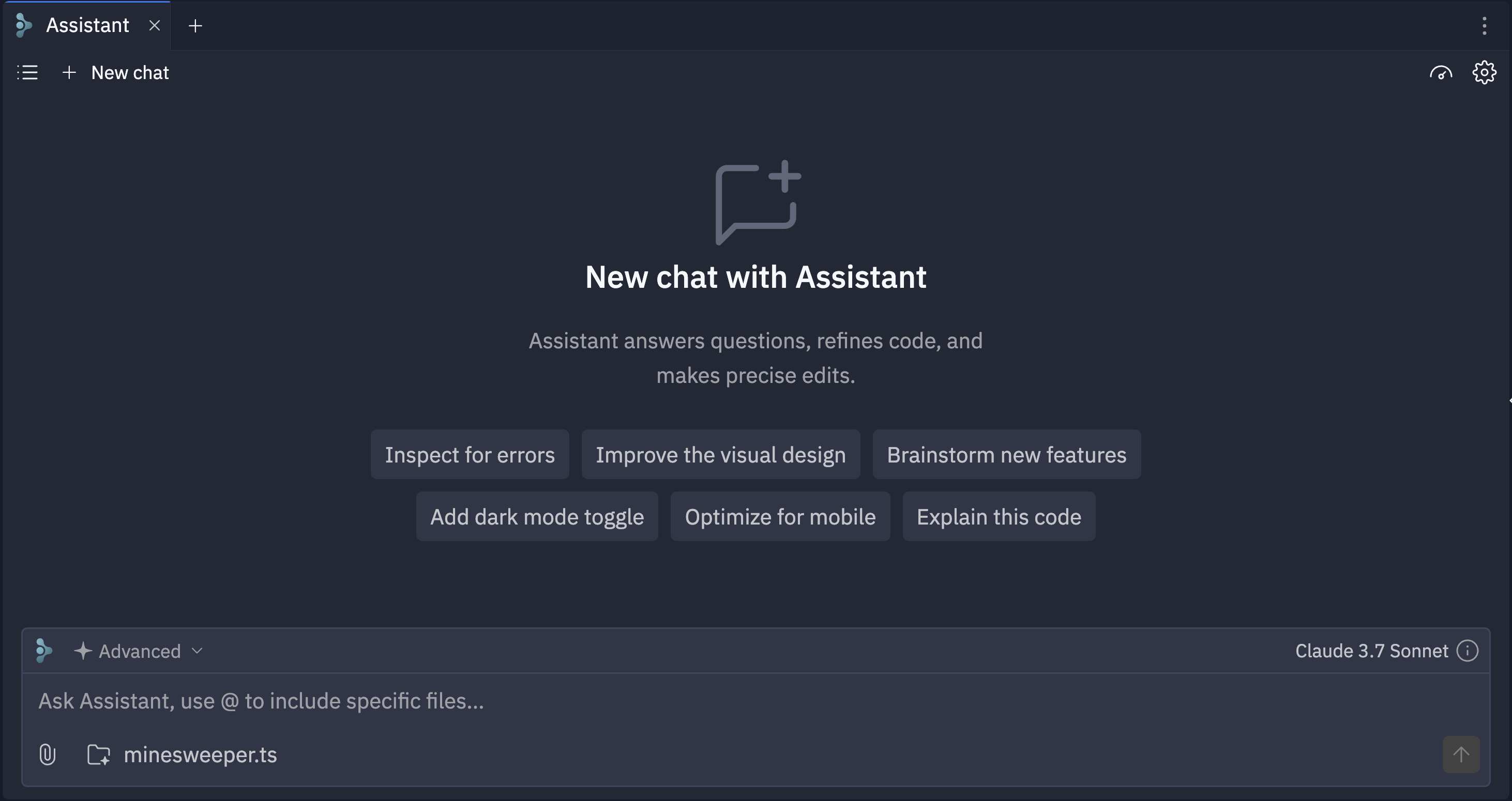 image of the Assistant tool in a tab