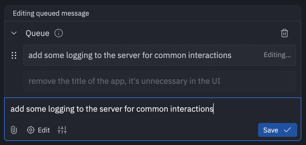 Message Queue edit interaction