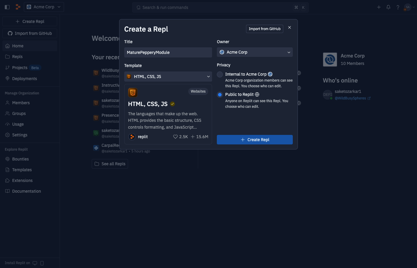 Public Replit App Creation