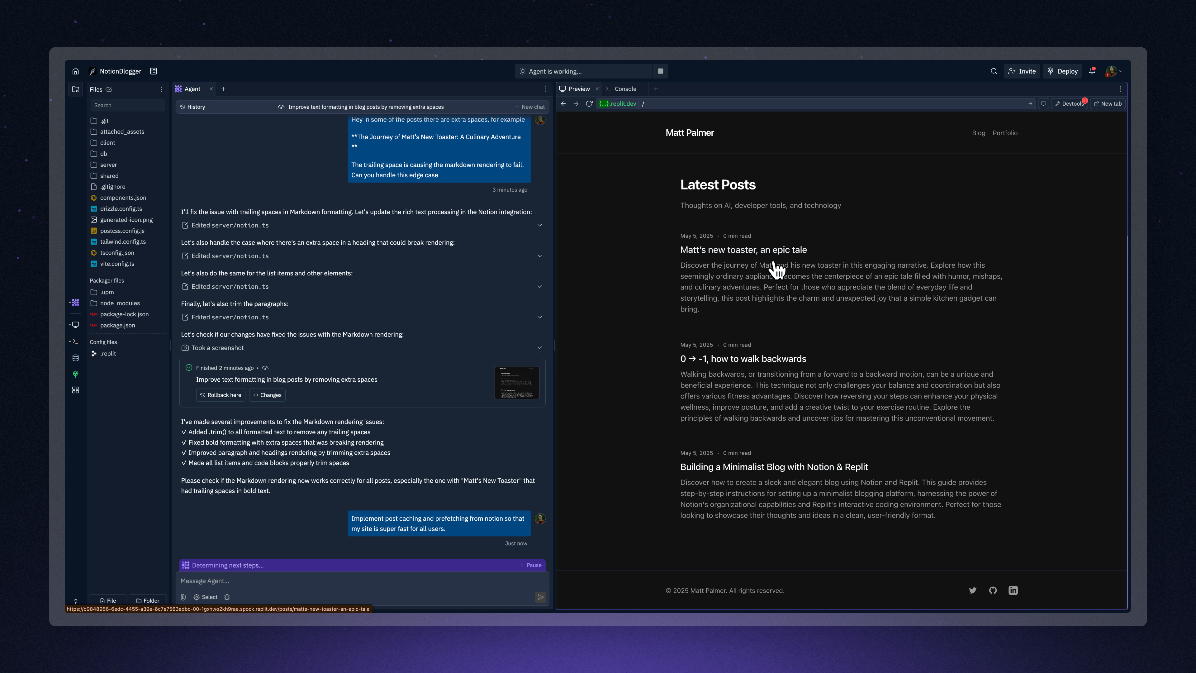 Screenshot of the final Notion-powered blog application with minimalist design