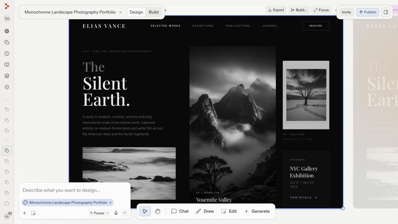 The selected template remixed onto the Design canvas in a new Replit project