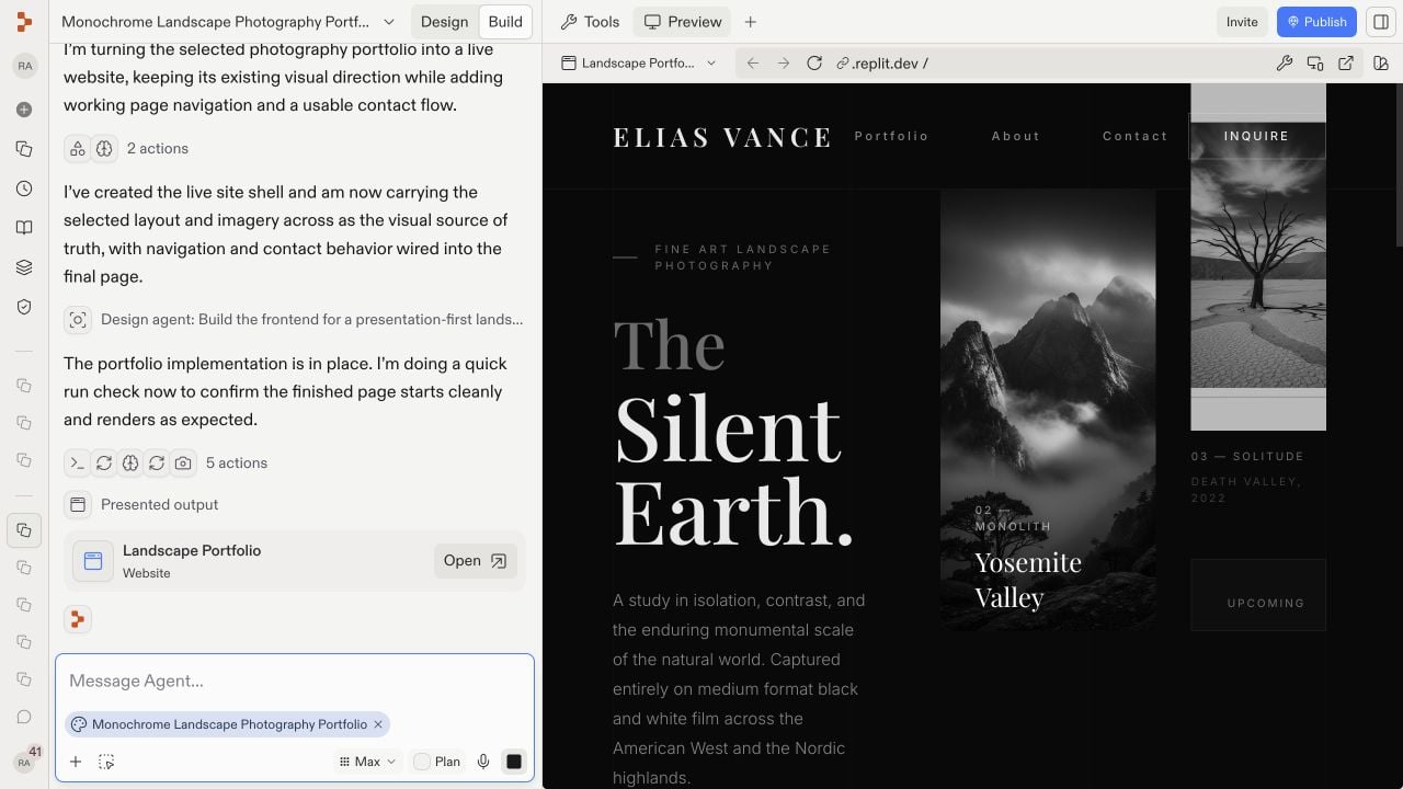 The template-based website running in the Project Editor Preview