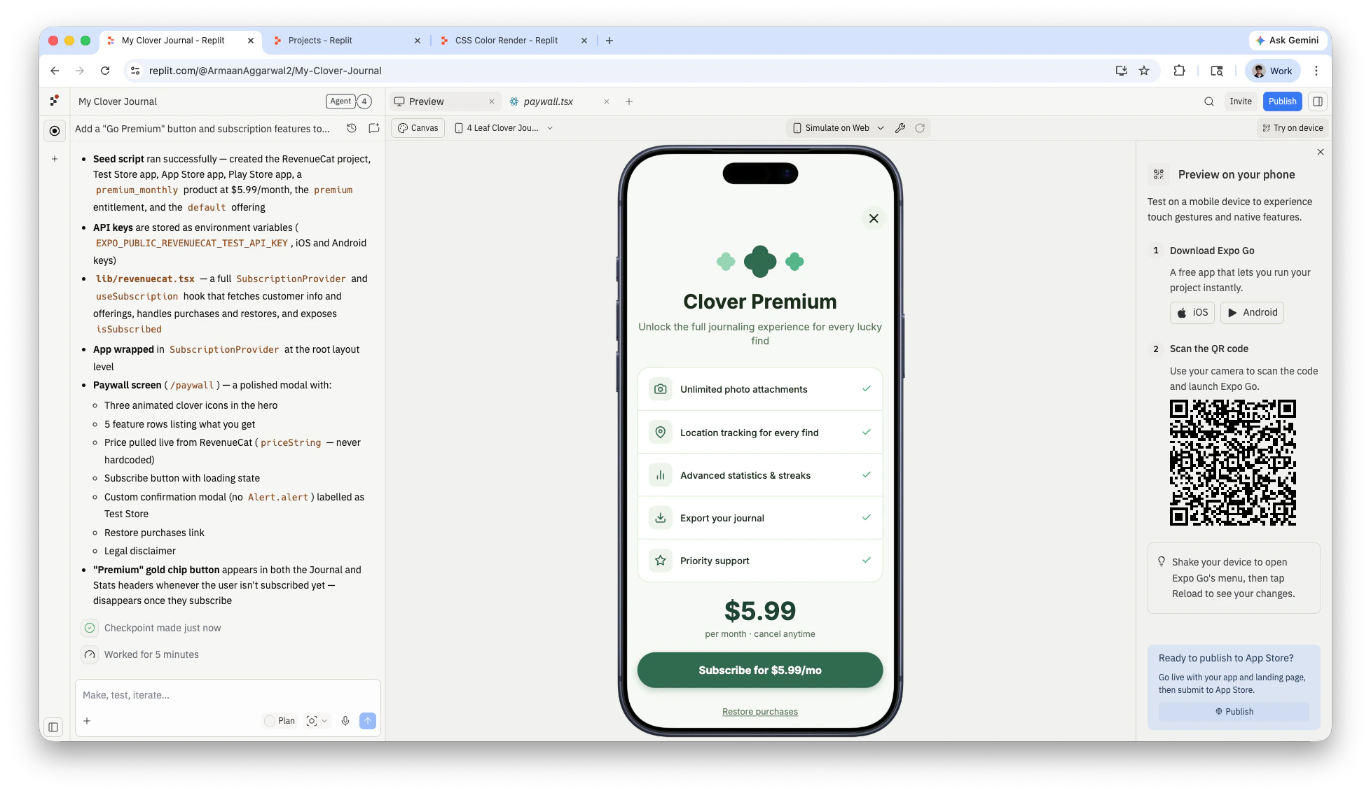Mobile app home screen showing a Premium badge for subscribed content