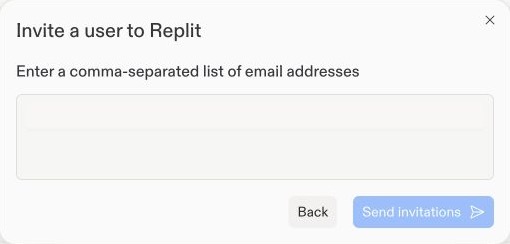 Invite a user dialog with a blank field for entering email addresses