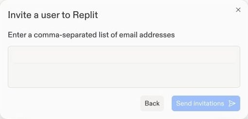 Invite a user dialog with a blank field for entering email addresses