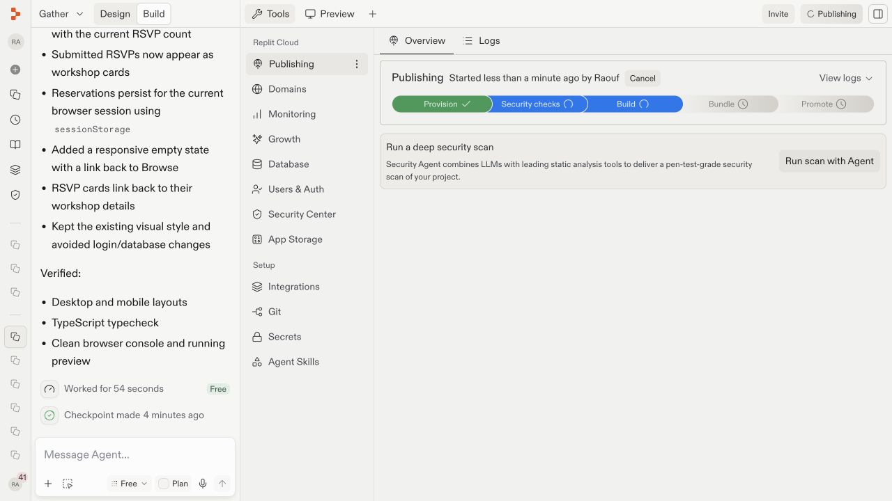 The Gather project showing publishing in progress after the release was started