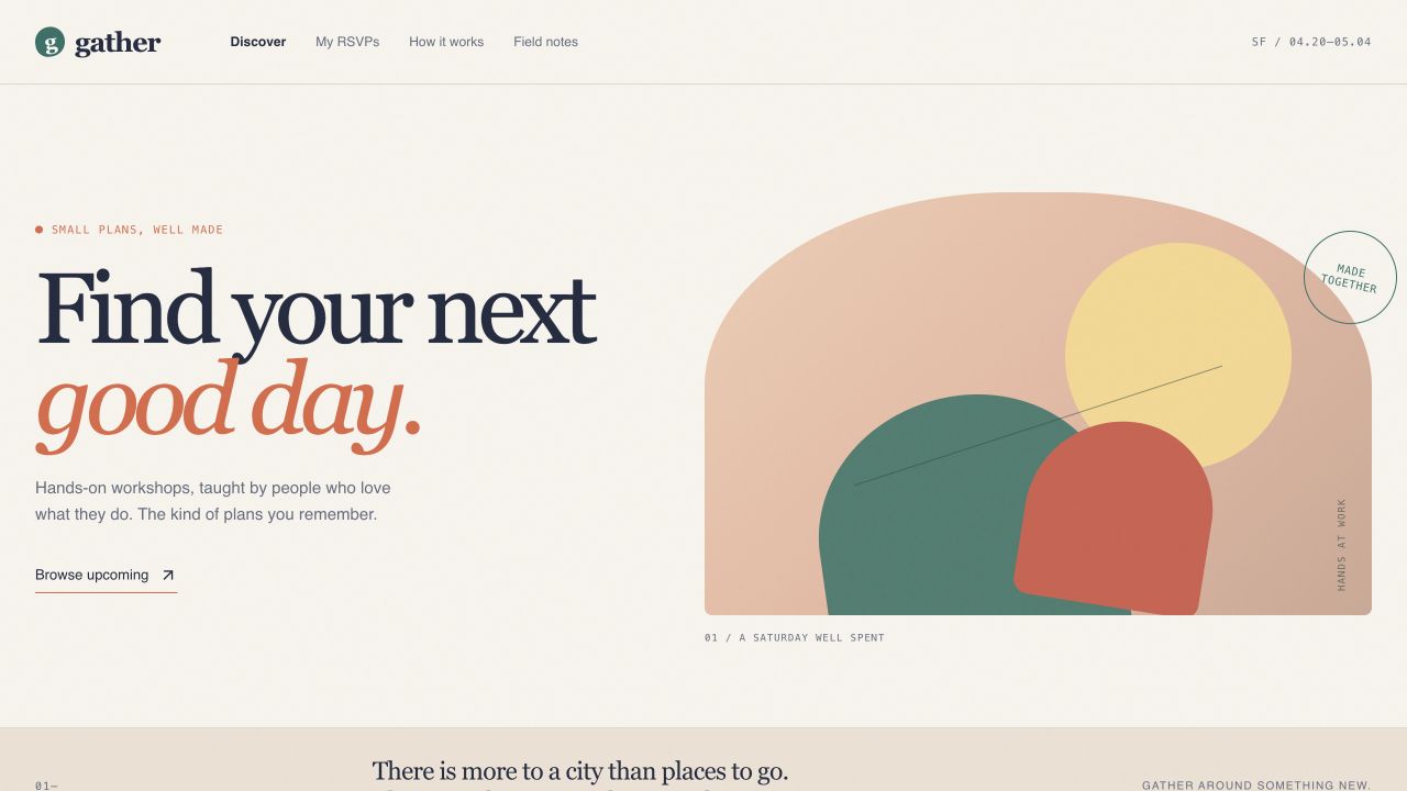 The published Gather workshop-discovery app open at its public replit.app URL