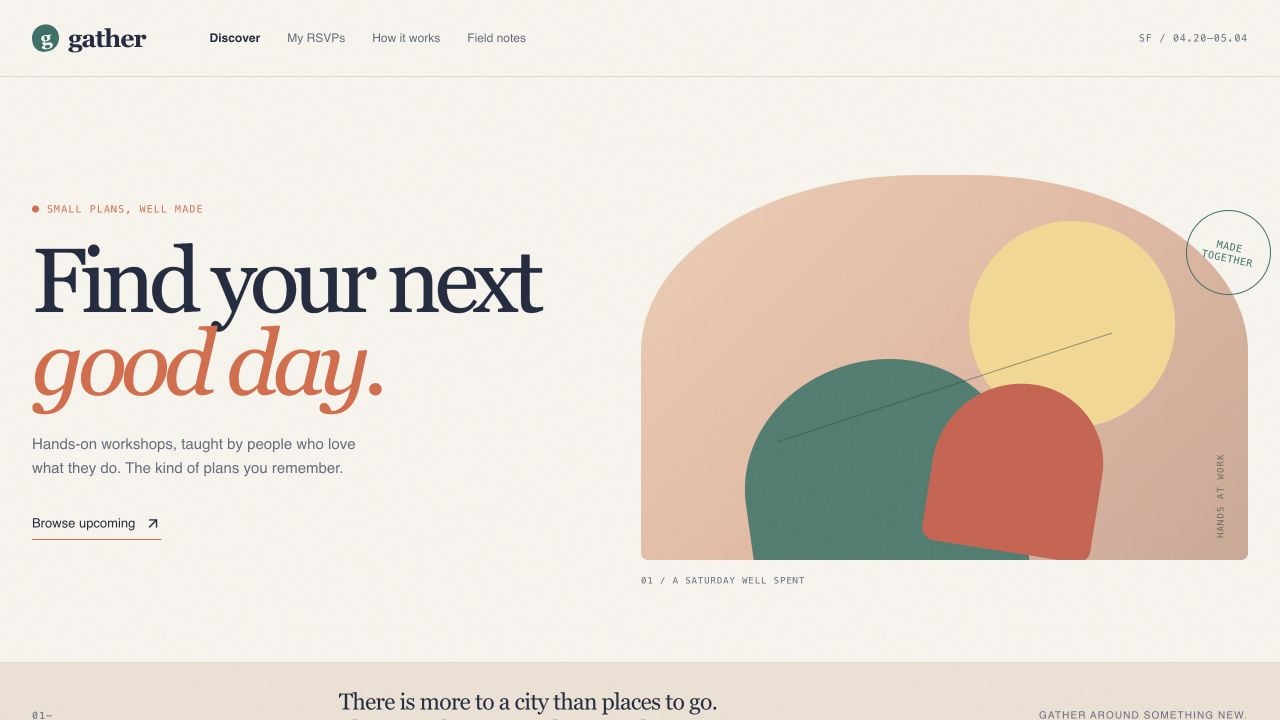 The published Gather workshop-discovery app open at its public replit.app URL