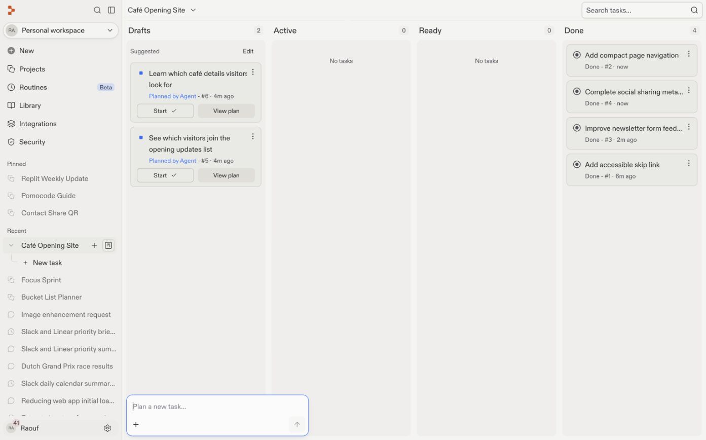 Task board with all four approved tasks in Done
