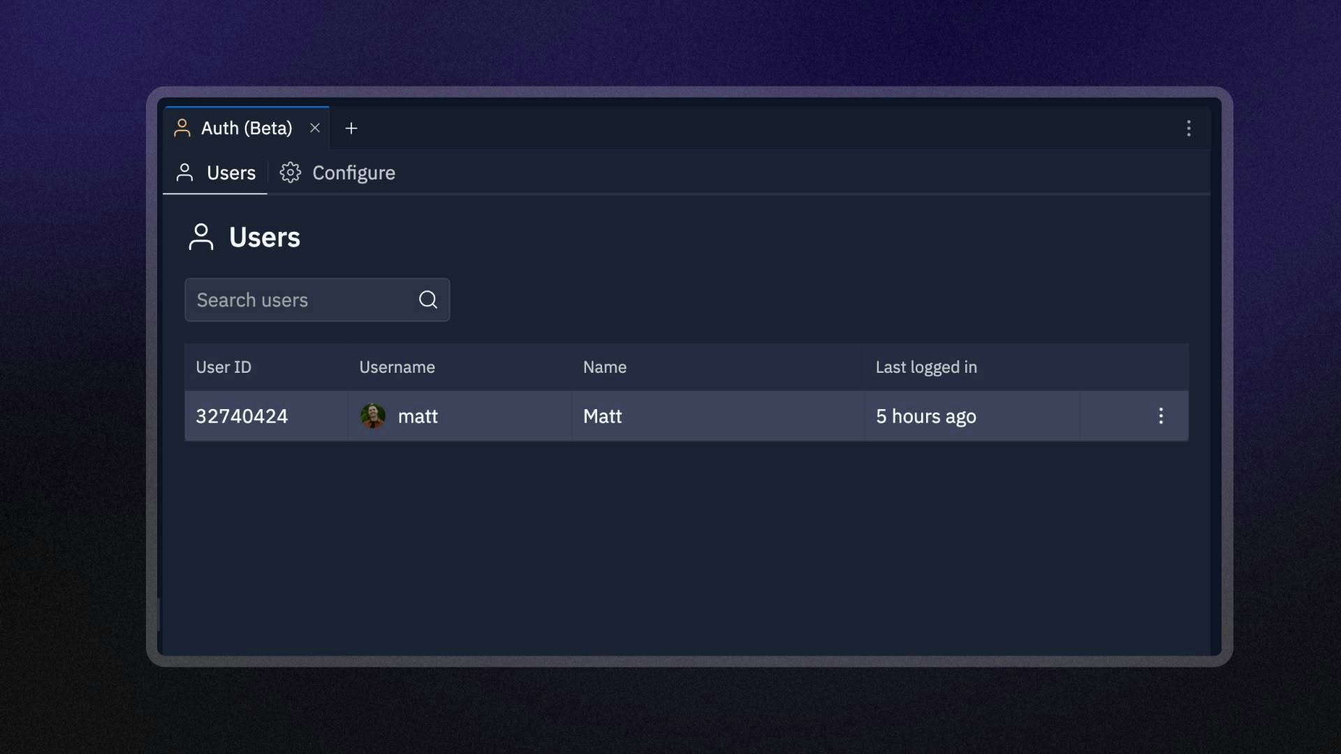 Auth management pane