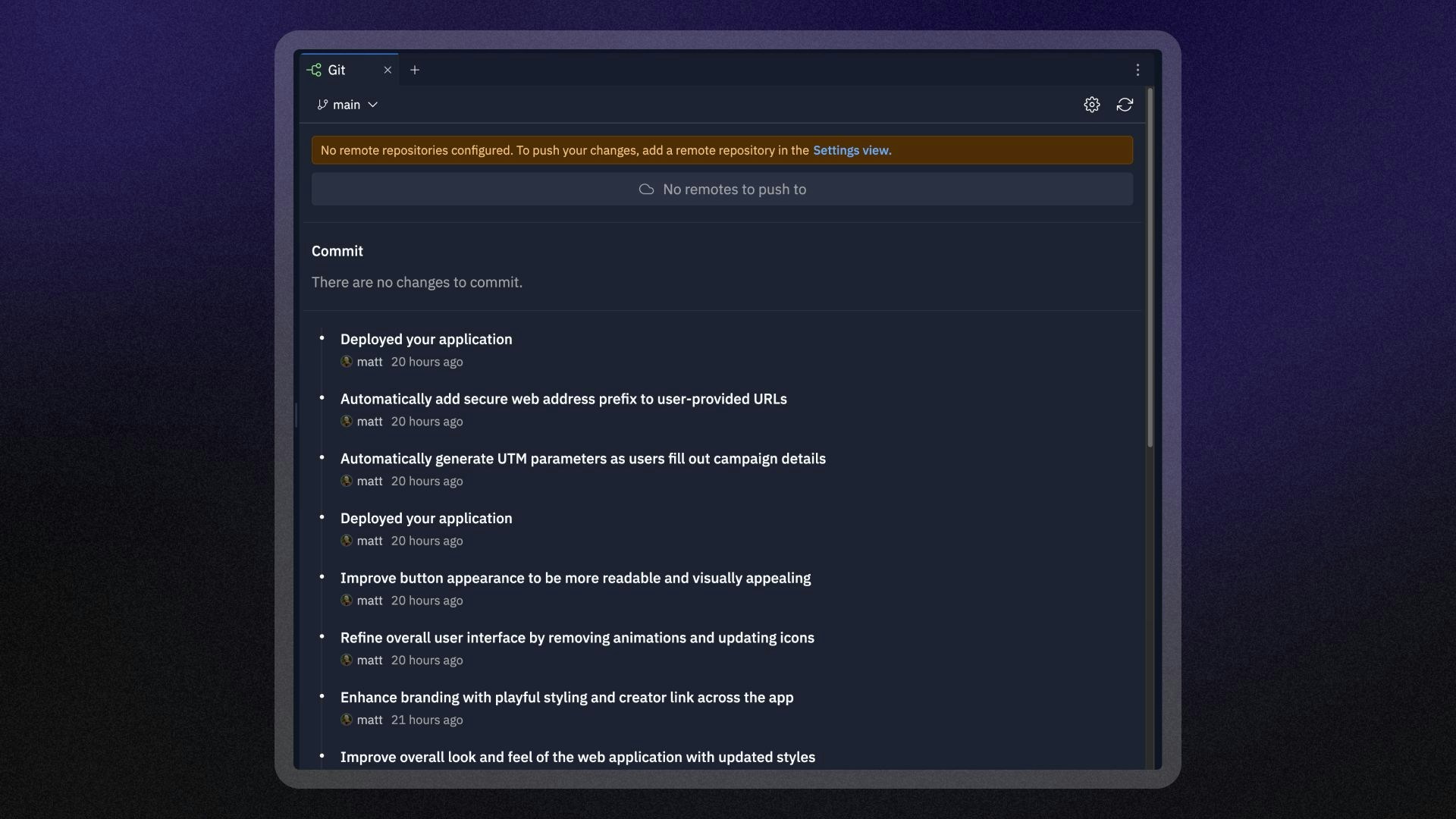 Git pane showing the initialize repository button