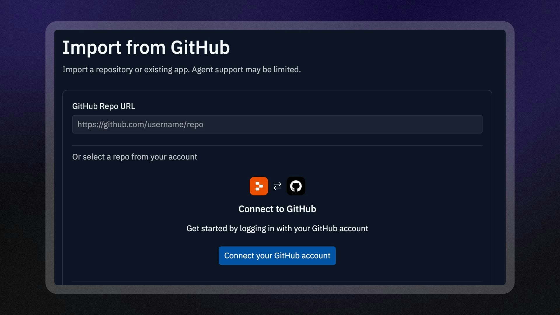 Preview of GitHub repository import in Replit