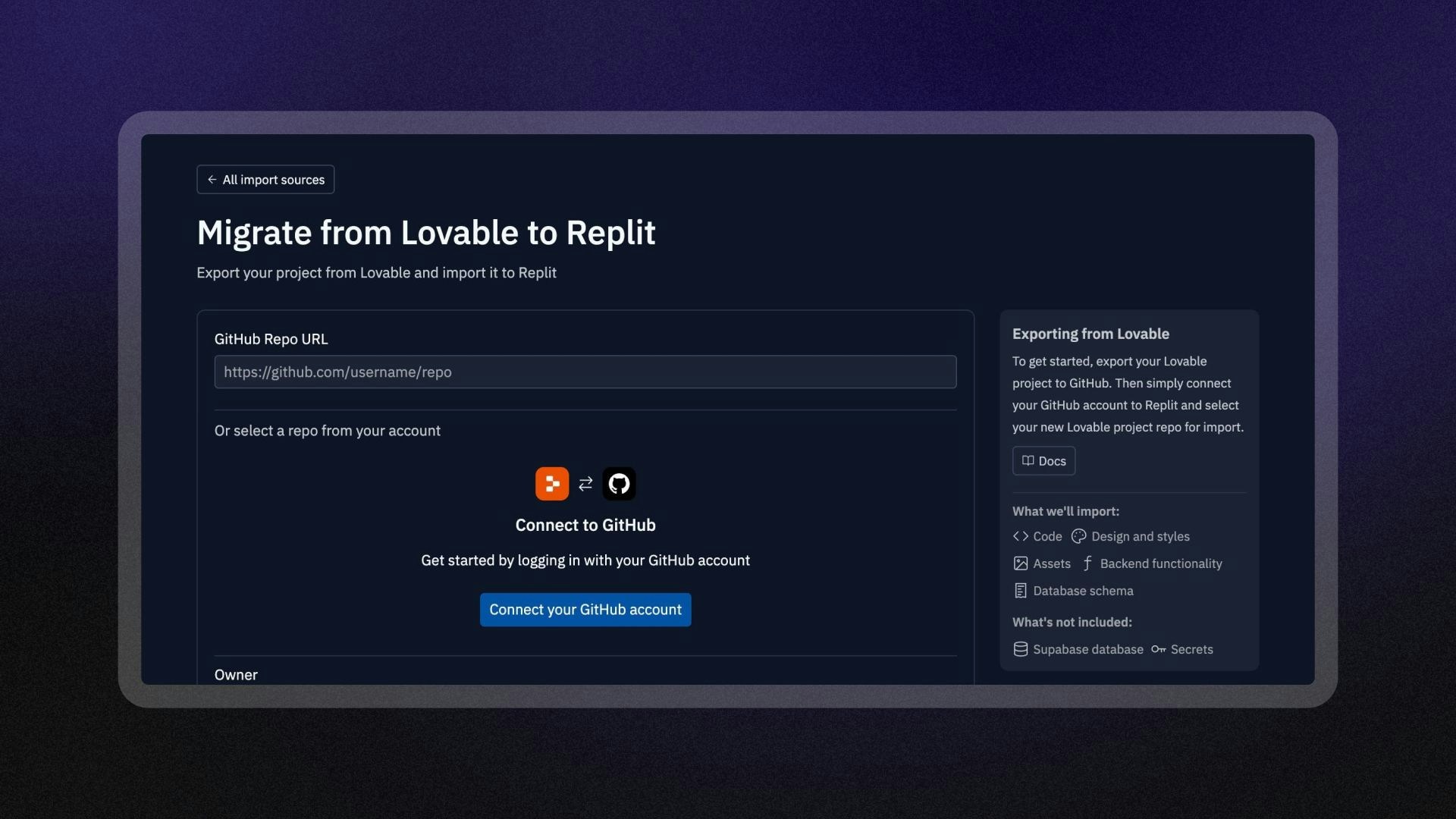 Preview of Lovable project import in Replit