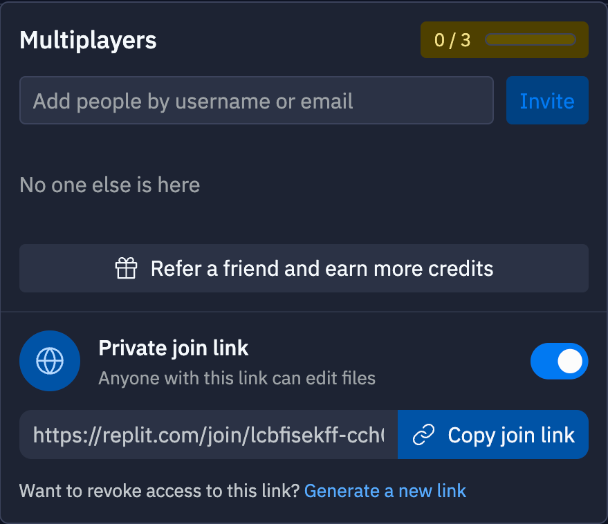 Multiplayers popup dialog