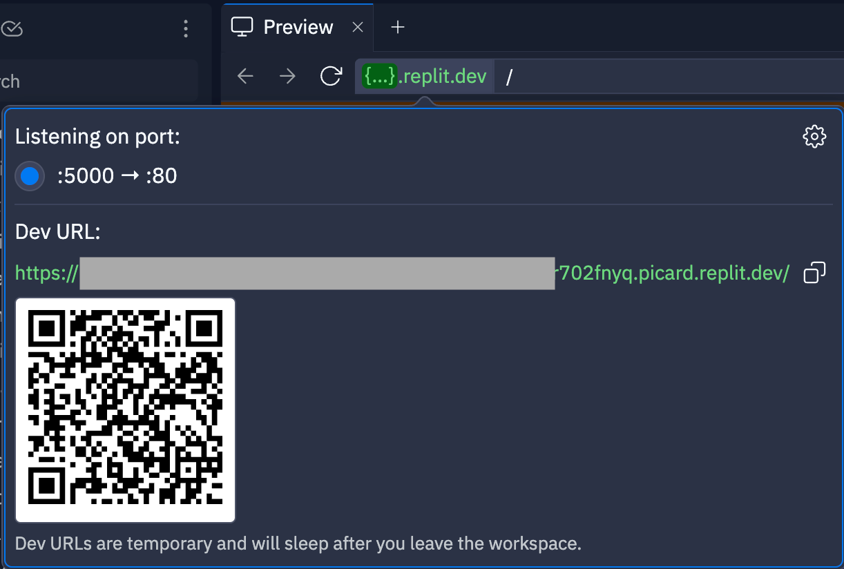 Preview development URL location