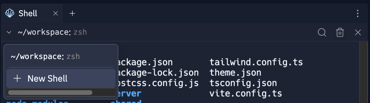 New Shell menu selection