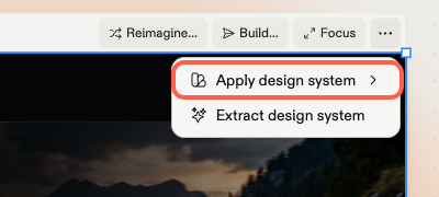 The frame's three-dot menu with Apply design system highlighted