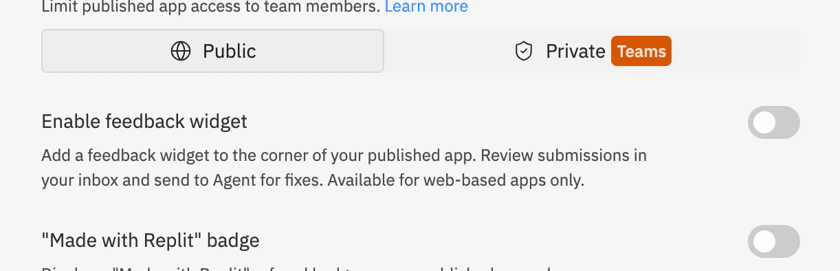 Enable Feedback toggle in publish dialog