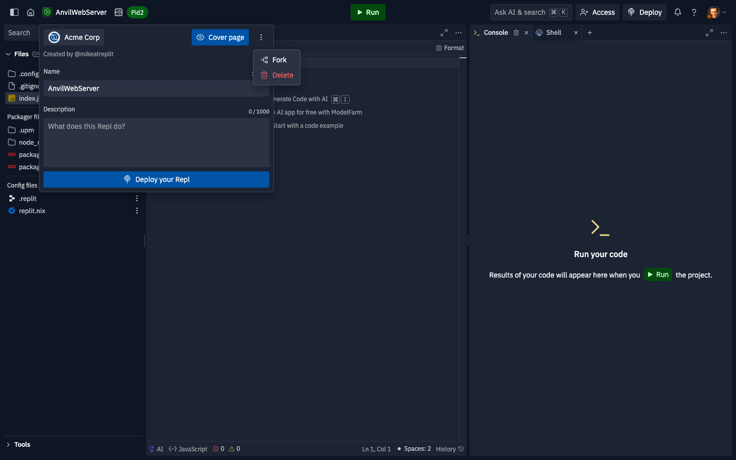 Create Project Fork