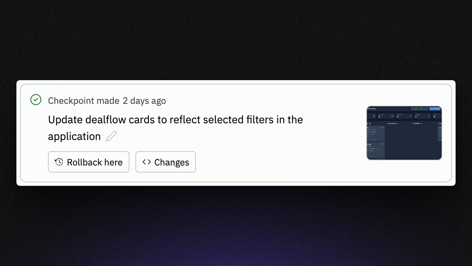 Agent checkpoint interface showing rollback options
