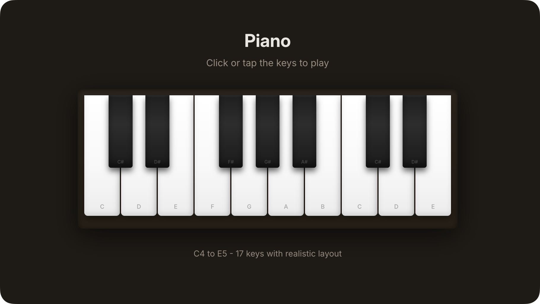 Interactive piano app with white and black keys