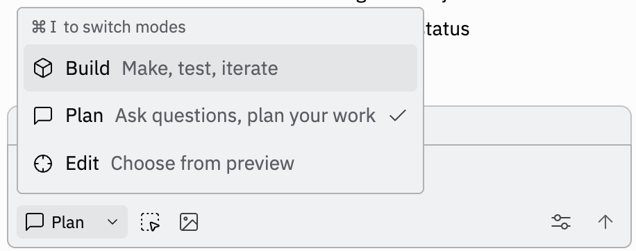 Agent chat interface in Plan mode