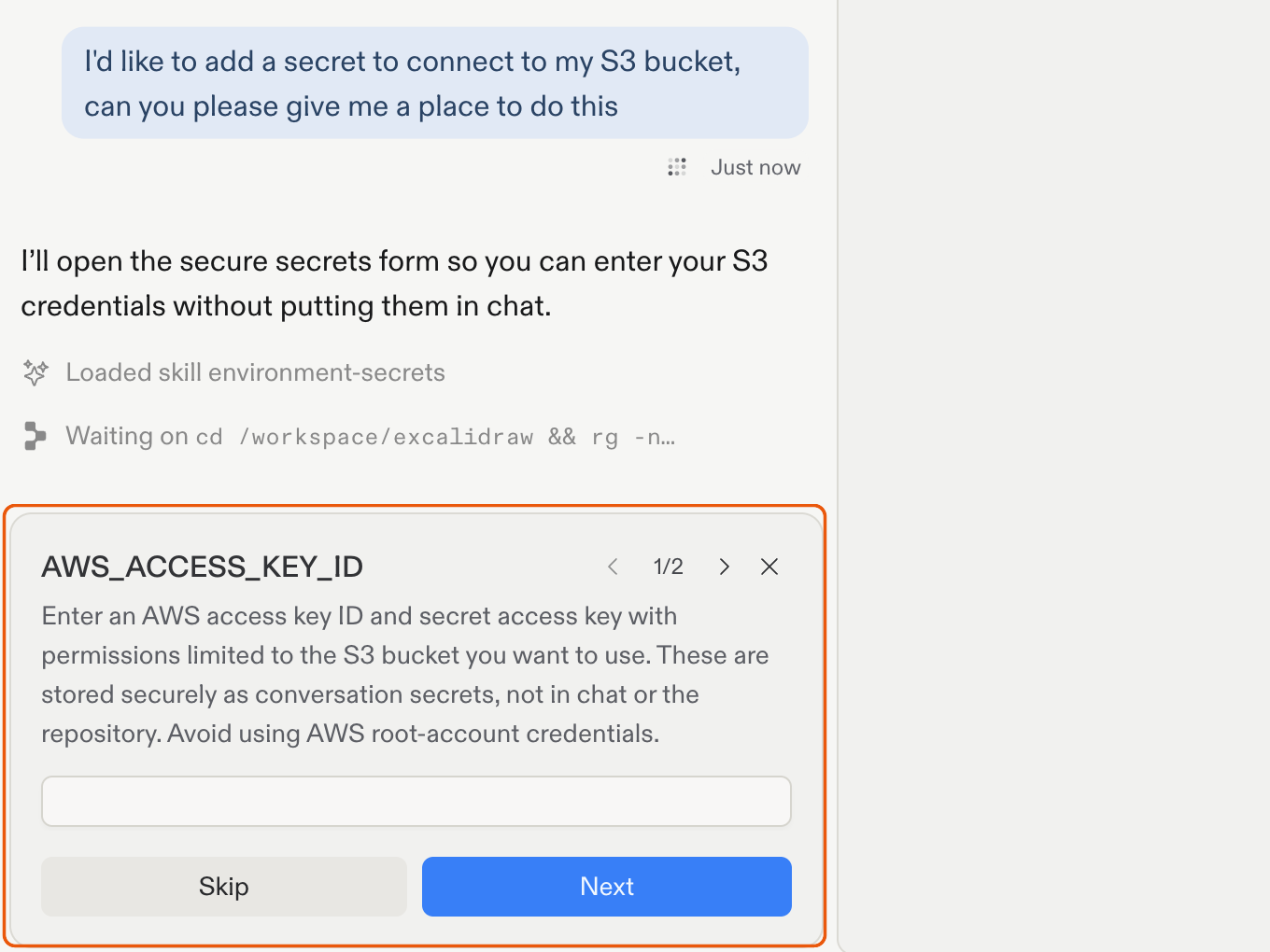 Secure secret-entry form with an empty value field.