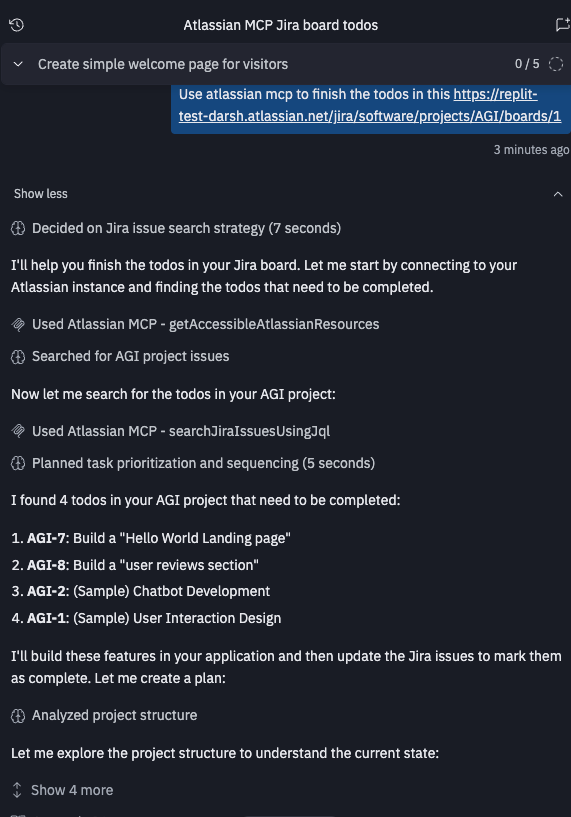 showing the MCP server being used
