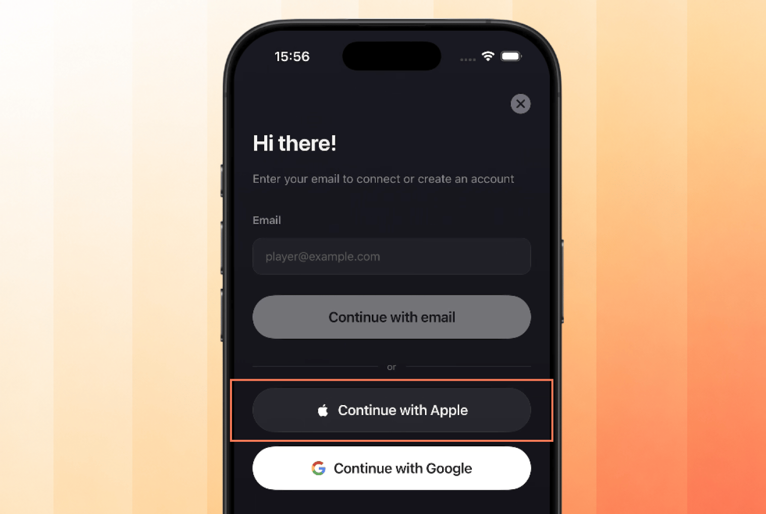 PixelGames sign-in modal with Continue with Apple added above Continue with Google