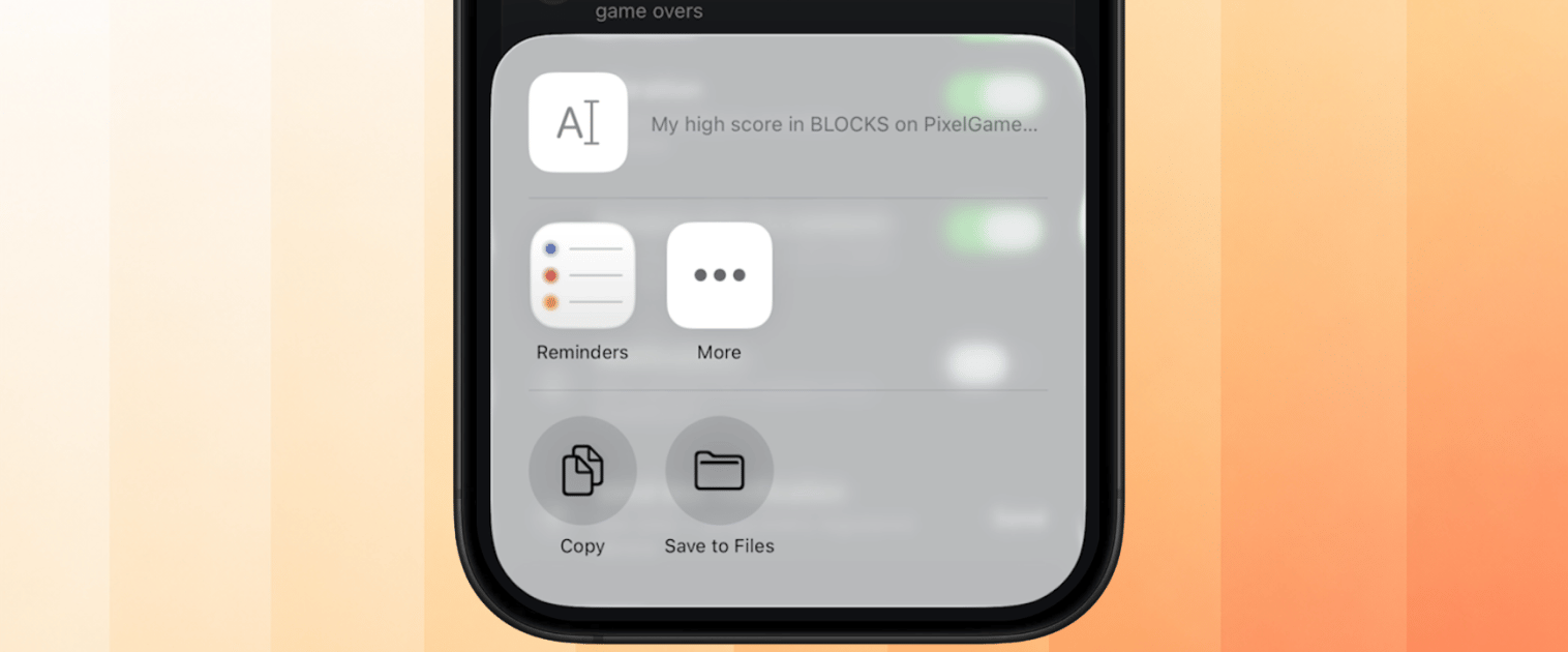 Native iOS share sheet sharing a PixelGames high score