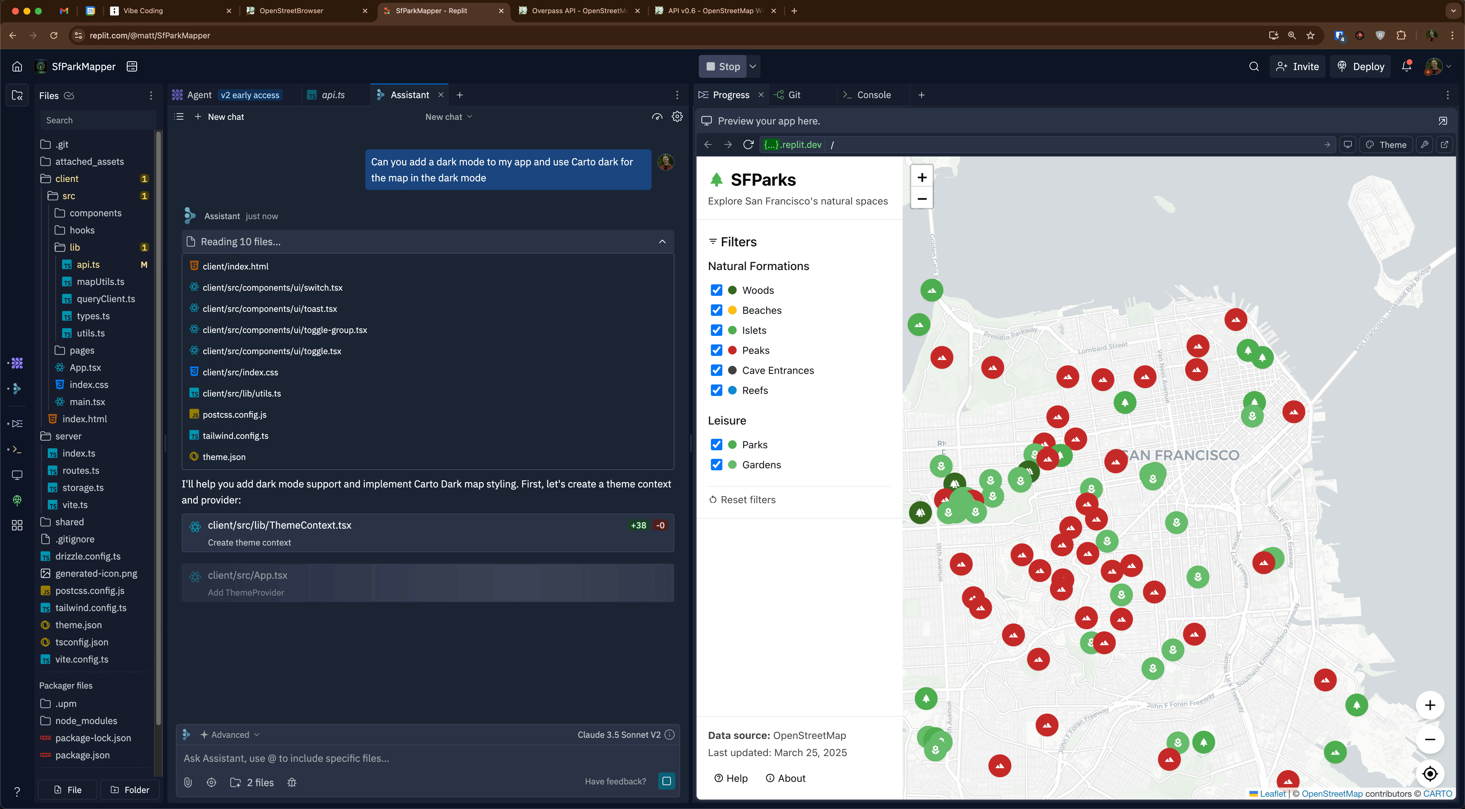 Replit Agent implementing dark mode