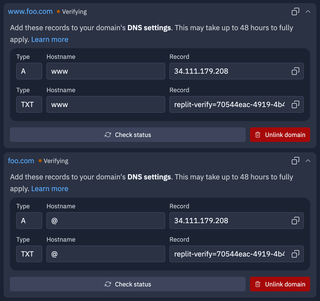 DNS record format