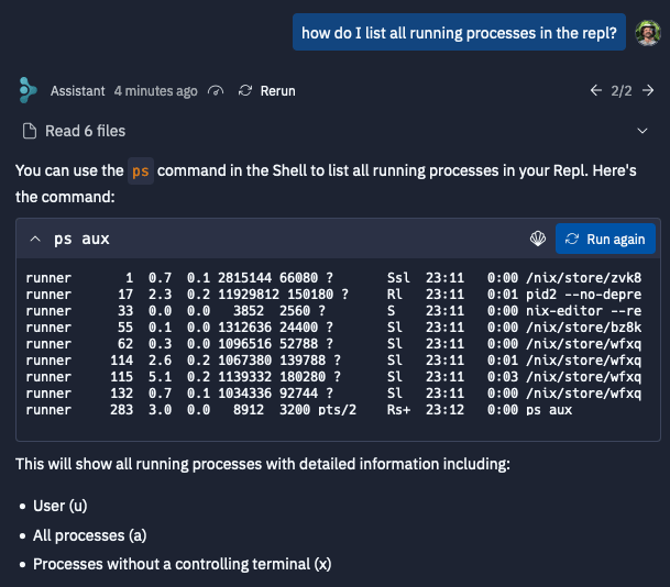 Assistant inline shell commands