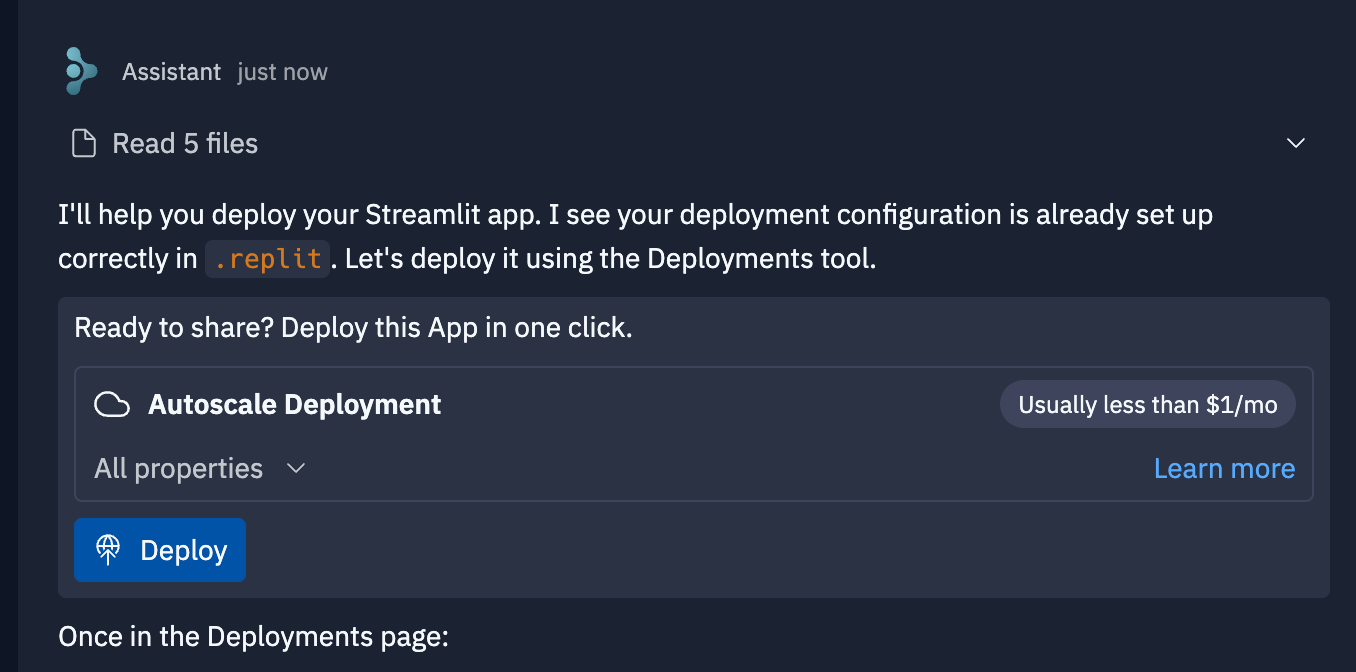 One-click deployment interface