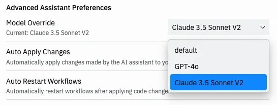 Model selection interface