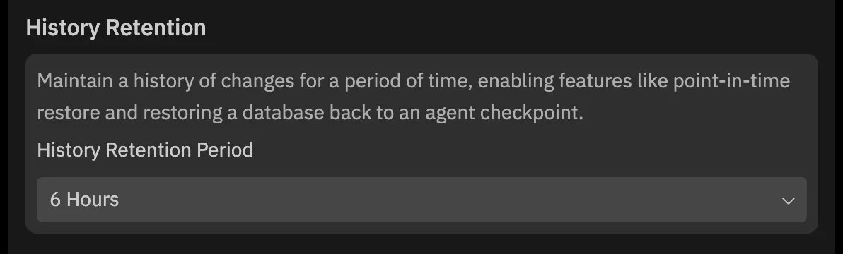 Neon DB history retention interface