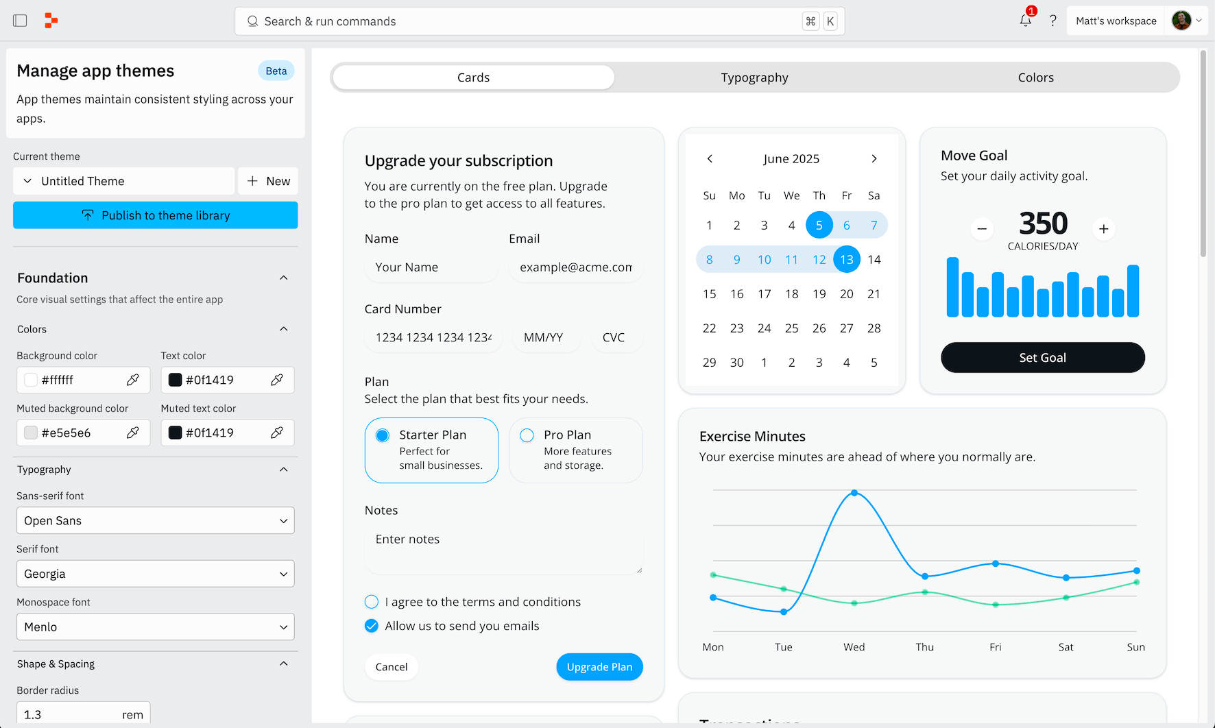 Theme manager with options to create, edit, and delete custom themes
