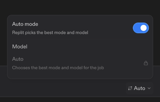 Agent settings with Auto mode turned on and the model locked to Auto