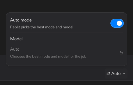 Agent settings with Auto mode turned on and the model locked to Auto