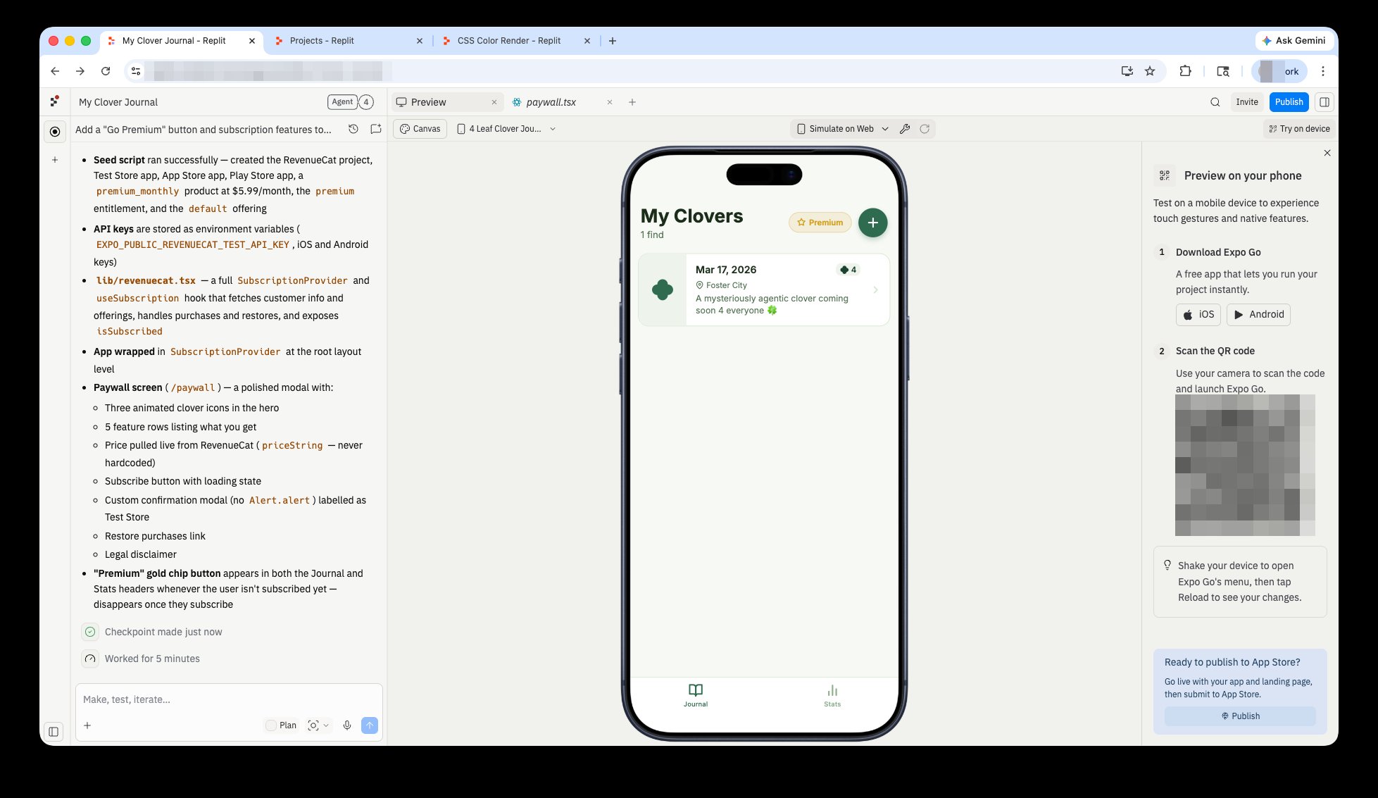 Agent summary showing the paywall screen with subscription features and pricing