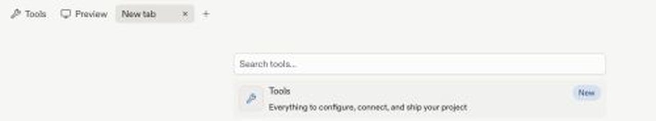 New tab showing the Tools and files menu and Search tools field