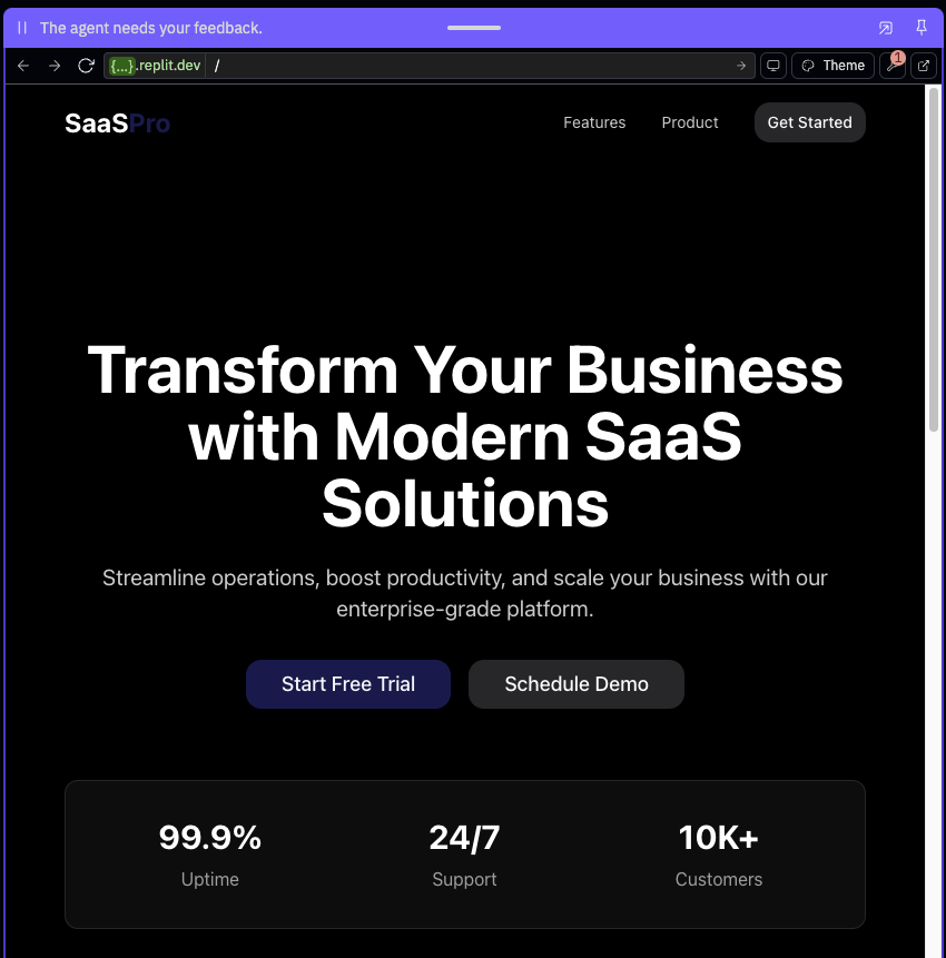 image of the Preview tool showing the website created by Agent