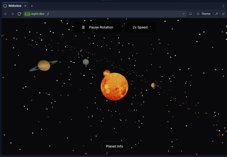 image of the solar system visualization with speed controls