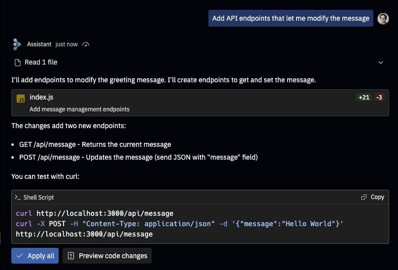 image of Assistant implementing API endpoints
