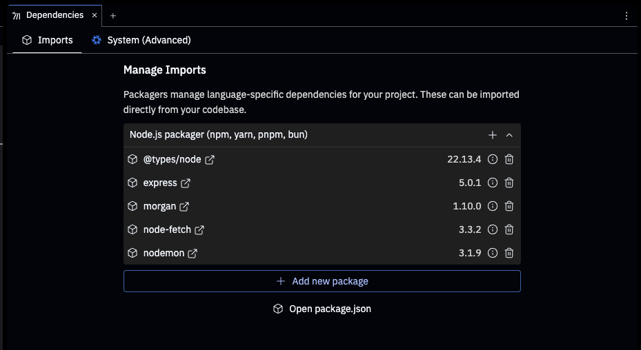 image of the Dependencies tab