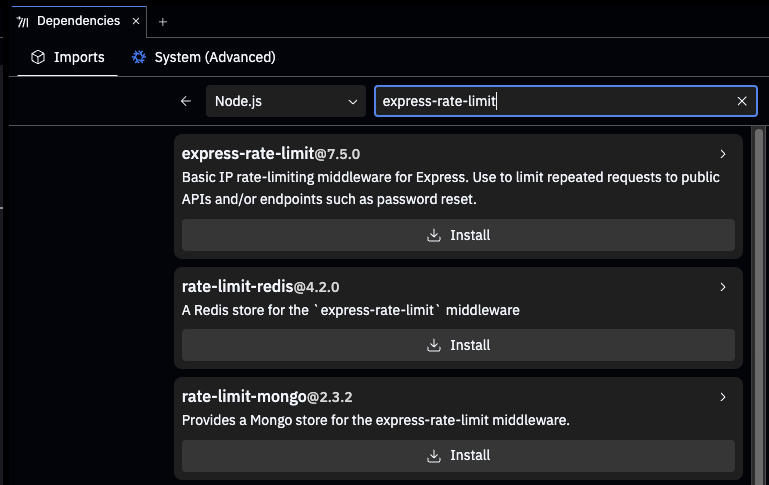 image of adding the express-rate-limit dependency