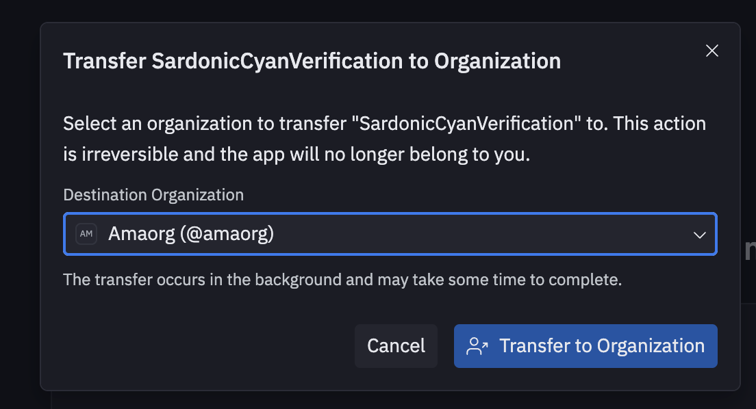 Transfer to organization interface